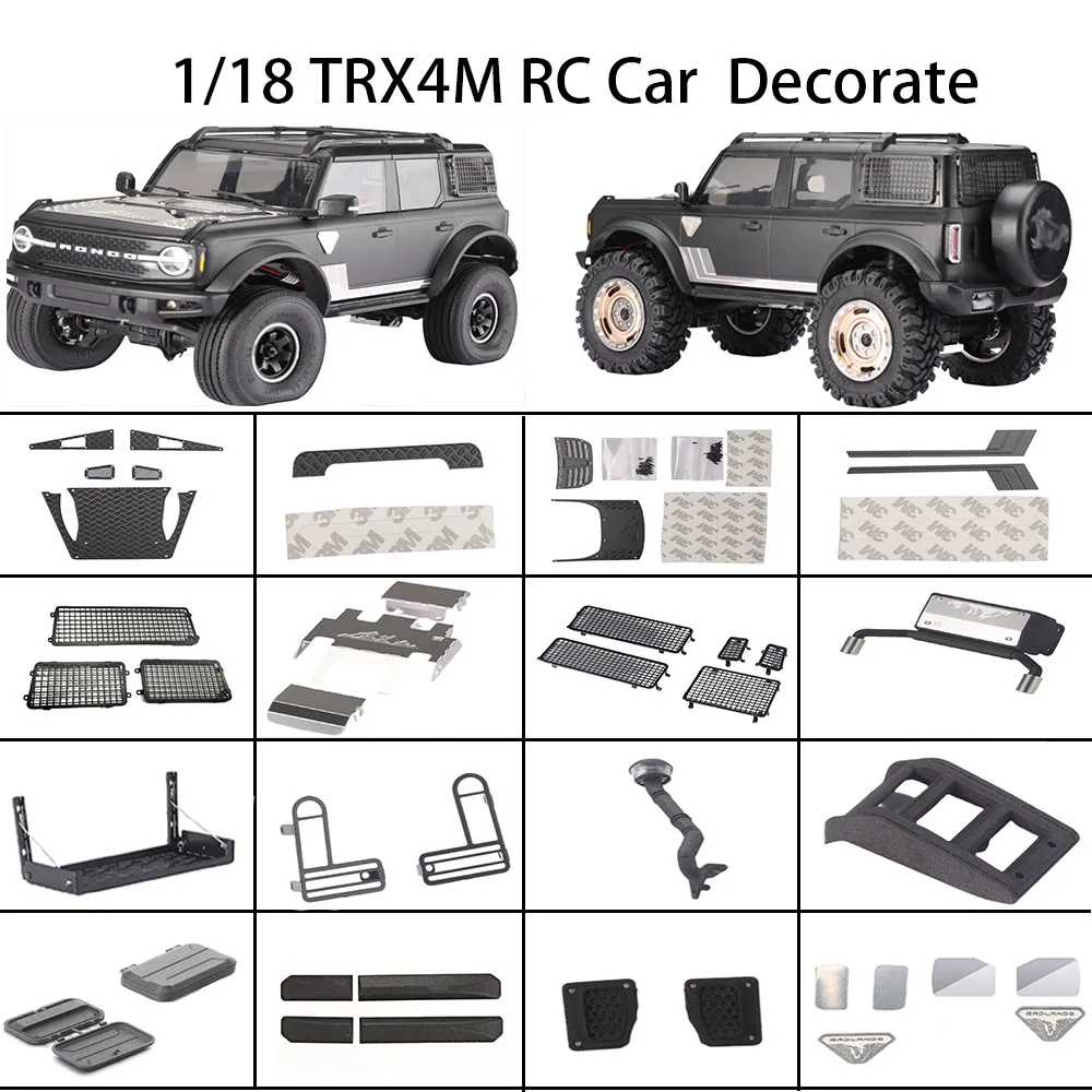 Stereoscopic Window Net Camping Table Fuel Tank Tool Case Side Backpack for 1/18 TRX4M Defender Bronco RC Car Decorate Parts