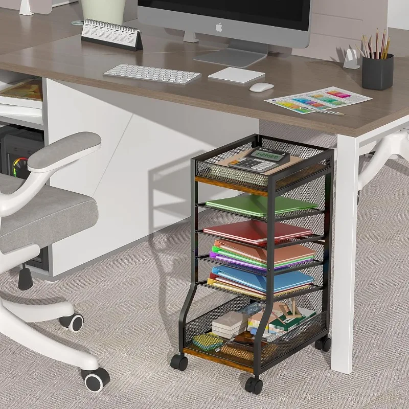 

Six-layer vertical document storage rack, movable storage, file rack under the table, rolling document cart