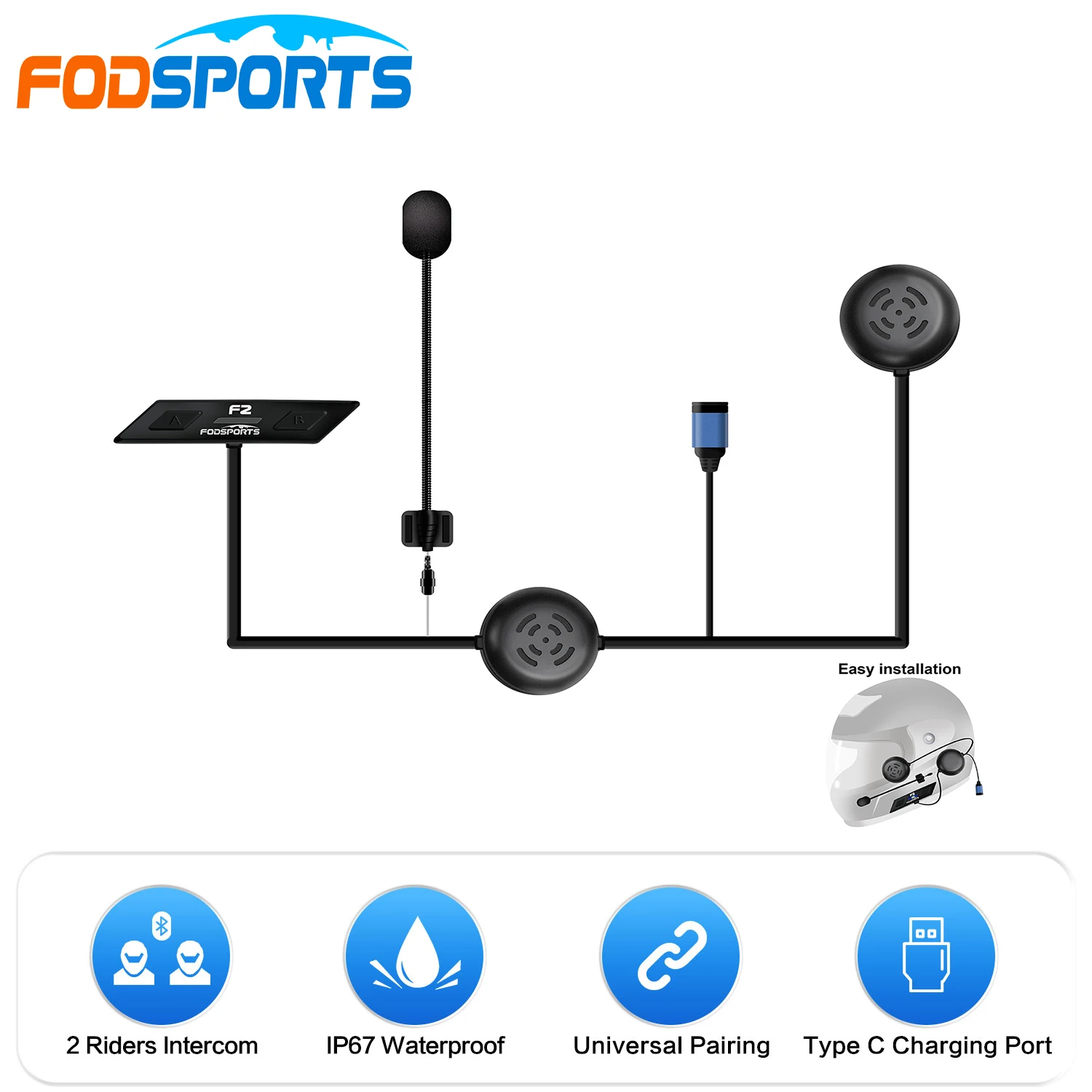 Fodsports-intercomunicador con bluetooth 5,0 para motociclistas, dispositivo de comunicación para F2-2, 1000M