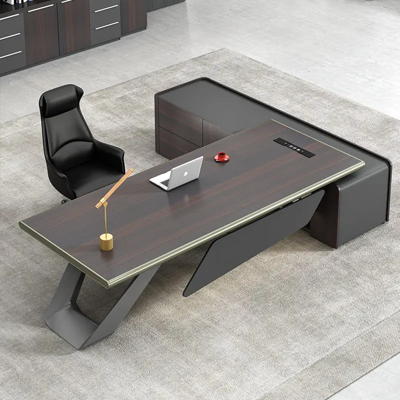 *Light Luxury Boss Office Table and Chair Combination with Side Table Simple Modern President Desk Commercial Furniture