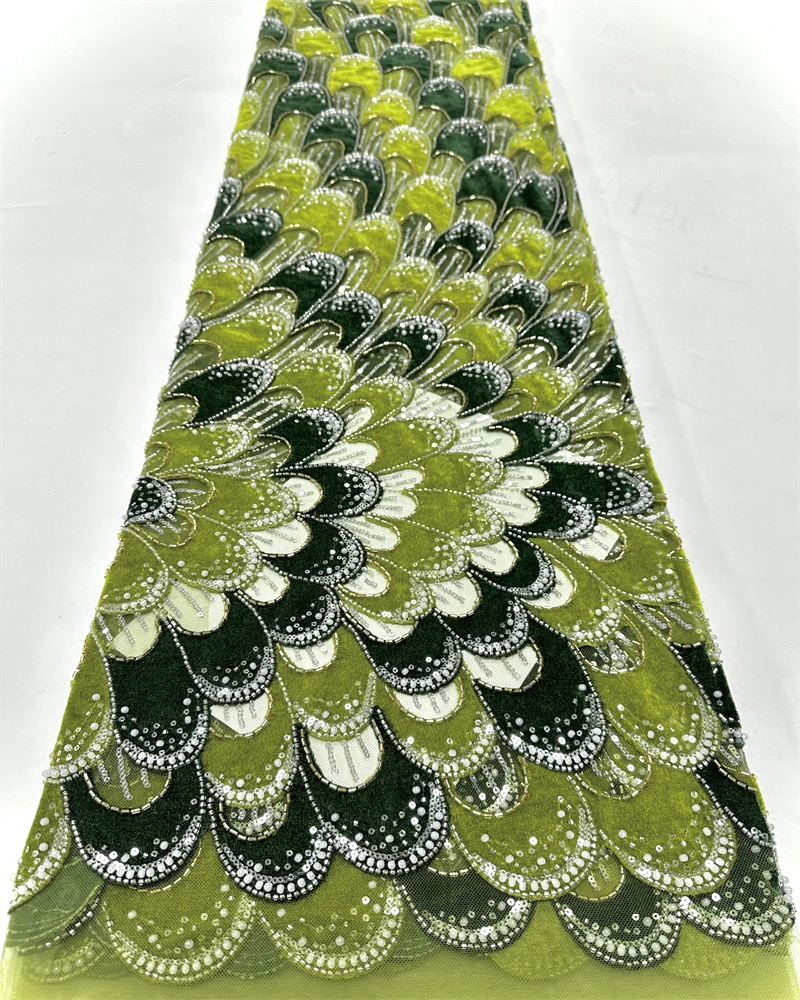 高級アフリカビーズナイジェリアスパンコールパールベルベットレース生地高品質パーティードレス縫製用