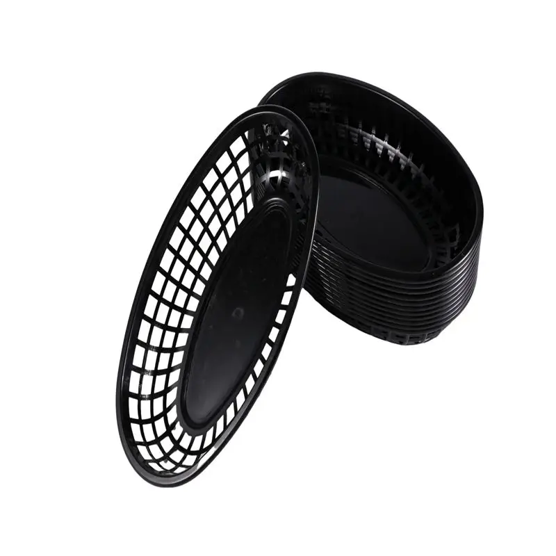 12 Pcs Plastic Fast Food Baskets Oval Serving Platter Breakfast Dinner Plates French Fries Cake Bread Tray Restaurant Top-Rated