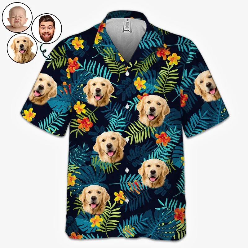 Custom Dog Face Hawaiian Aloha Shirt, Impressão Completa, Personalizada, Pet Graphic Camisas De Praia, Presente para Homens e Mulheres