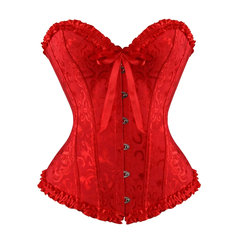 Sexy Bustiers And Corsets Floral Lace Tops For Women Vintage Corset Gothic Overbust Satin Jacquard Corsets