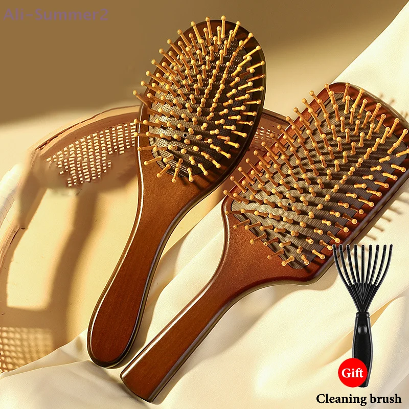 1Pcs Natural Sandalwood Massage Brush Soft Cushion Round Smooth Hair Comb Teeth For Scalp Health