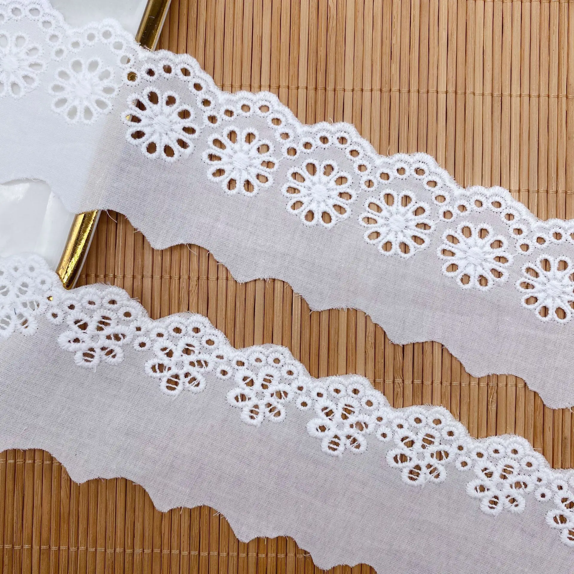 5Y Cotton Embroidered White Flower Lace Fabric Dubai Wide Sewing DIY Trim Wedding Applique Ribbon Collar Cloth Guipure