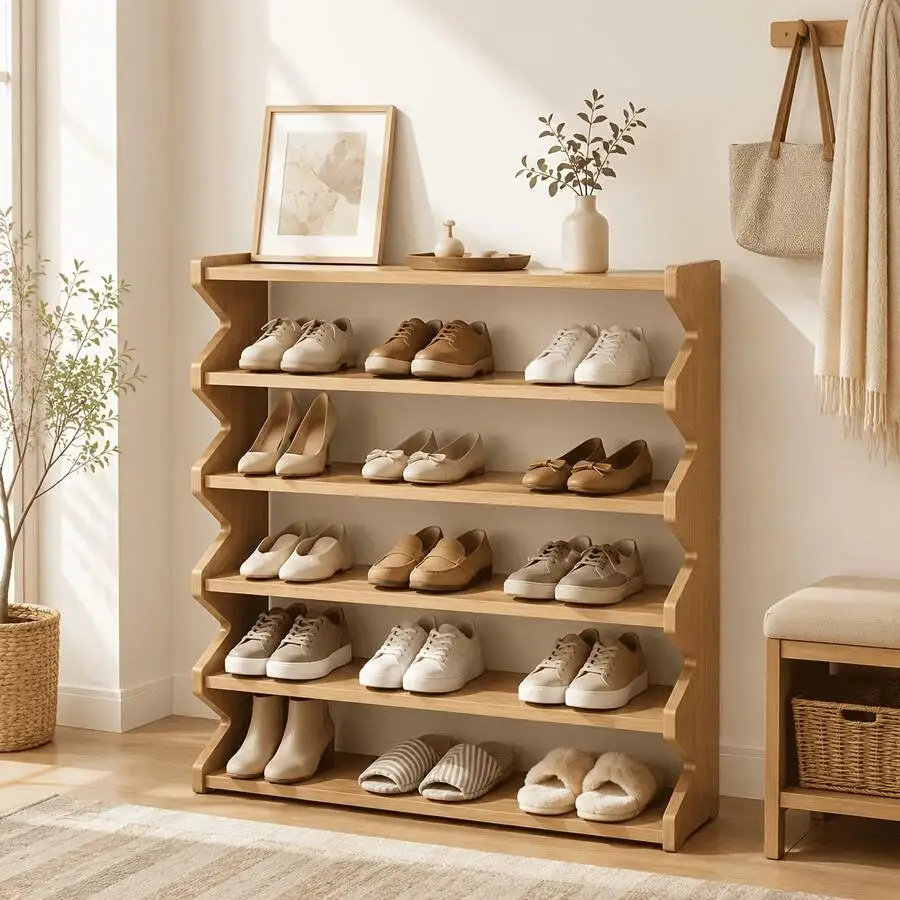 Multi-Tiered Bamboo Shoe Storage Rack, Designed To Save Space, Perfect For Dorms And Entryways. This Freestanding Organizer Features A Wood Grain End, Is Easy To Assemble, Comes In Brown And Includes Shoe Hooks
