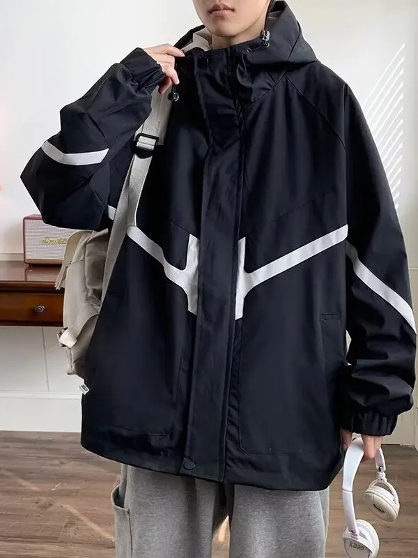 

American Sle Men's Jaet Autumn New Loose Outdoor Stand Collar Workwear Hooded Jaet Climbing Suit Polyester Long Sve