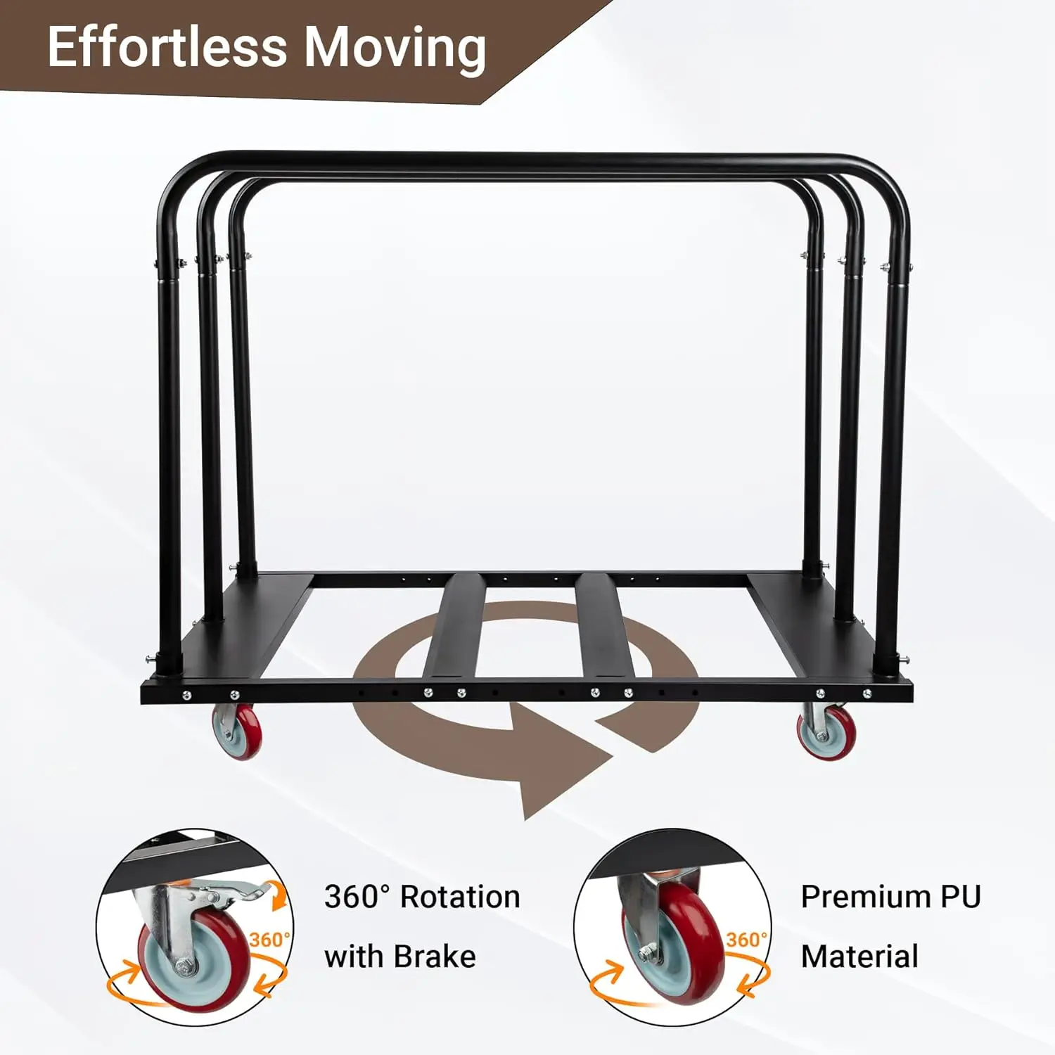 Folding Table Cart, Drywall Cart w/ 5" PU Swivel Wheels, Heavy Duty Table Dolly w/ 1800 LBS & 10 Table Capacity for Party Events