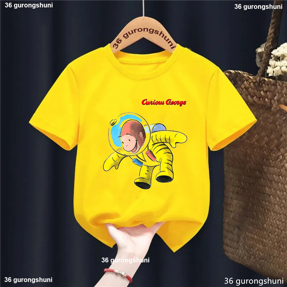 Kawaii Kids Clothes Curious George Monkey Cartoon Printed Yellow T Shirt Girls/Boys Summer Tops T-Shirt Harajuku Shirt