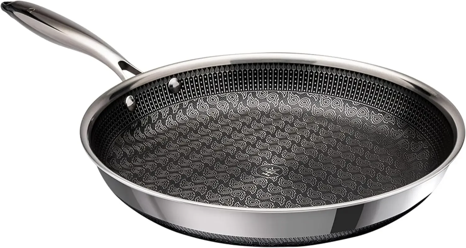 

Hybrid 11" Frying Pan, Tri-Clad Stainless Steel and Nonstick Ceramic PFAS Free, no PFOA, no PTFE, no Teflon, Non Toxic Cookware,