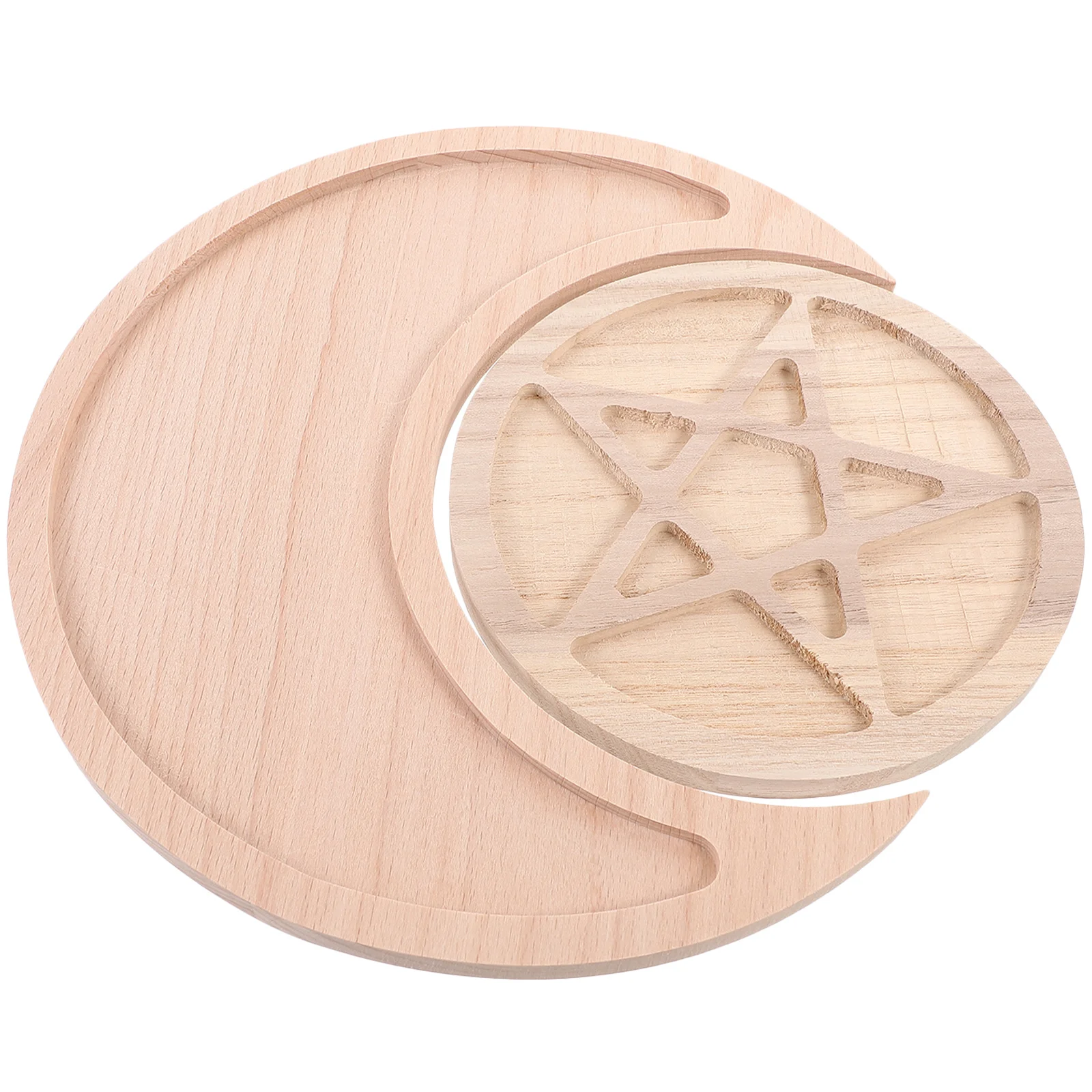 2Pcs Moon Star Shape Wood Jewelry Trays Exquisite Storage Plates Multifunctional Crystal Stone Holder Organizer for Desktop