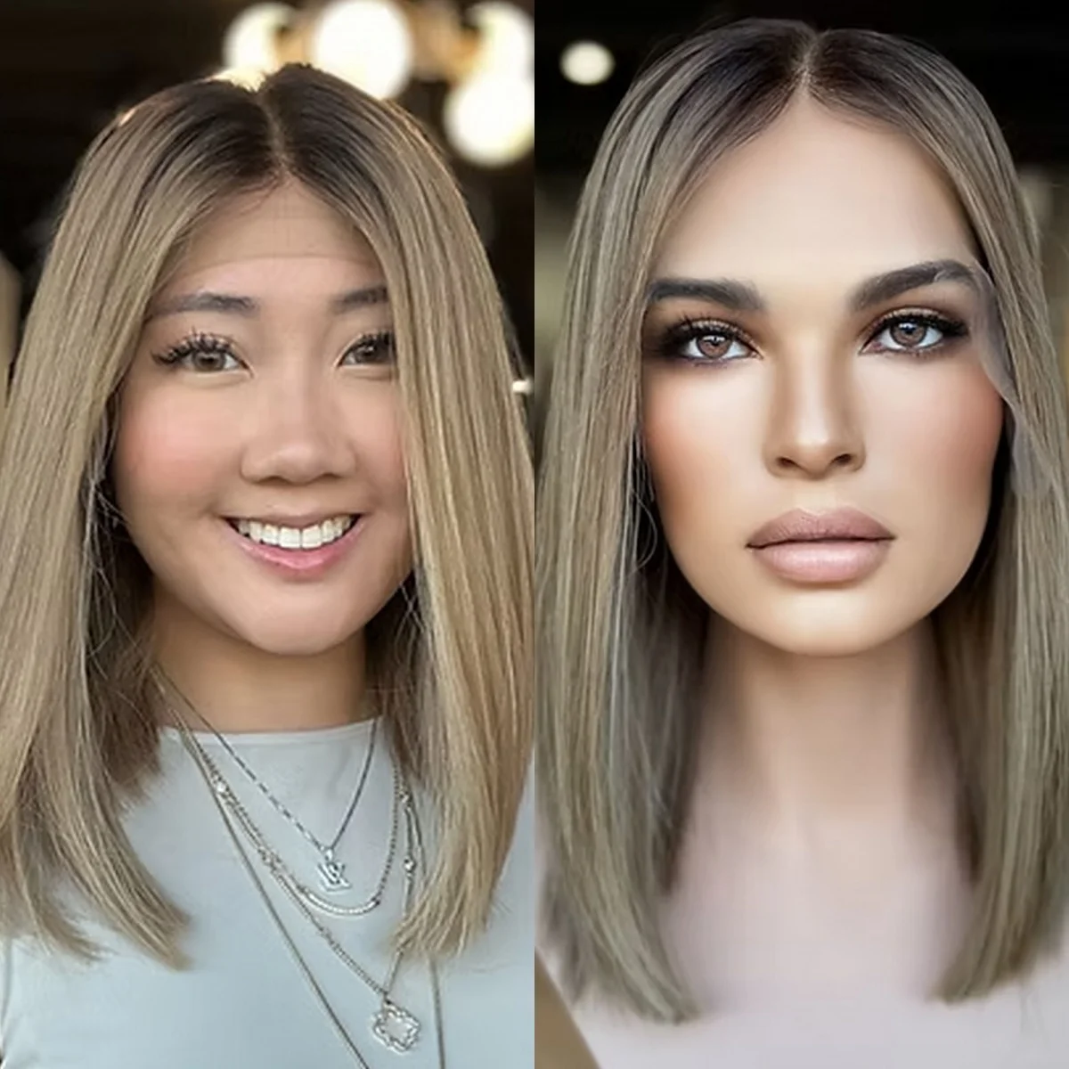 

16 Inches Bob Natural Hairline Blonde Brown Luxury Synthetic Lace Front Wig 180% Density High Quality Wig For White/Black Women