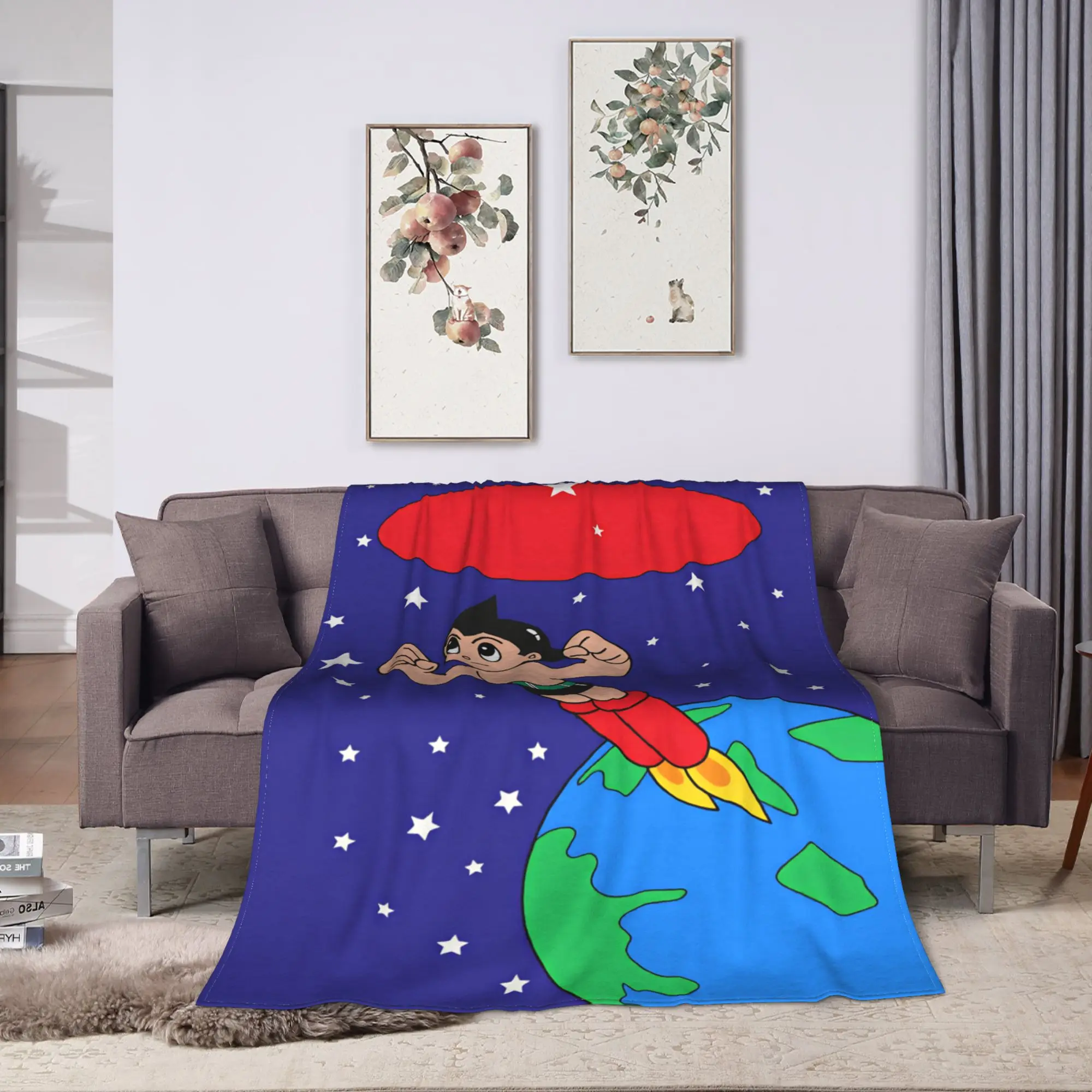 Astro Cartoon Boy Blankets  Super Soft Print Plush Throw Blanket For Bedroom Camping Flannel Bedspread Bed Cover