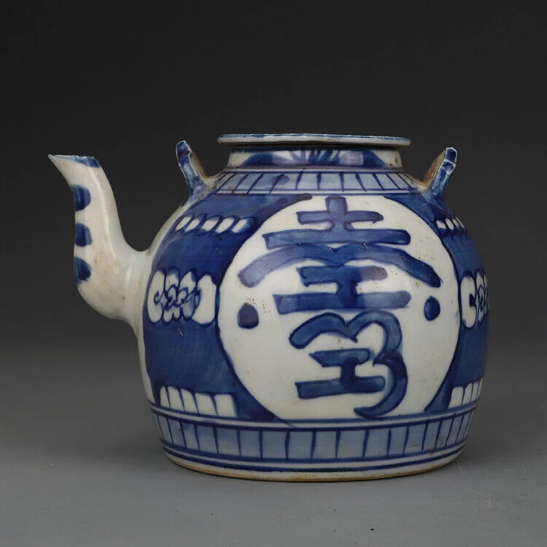 

4.3" Chinese jingdezhen Blue and White Porcelain Chinese Character Teapots