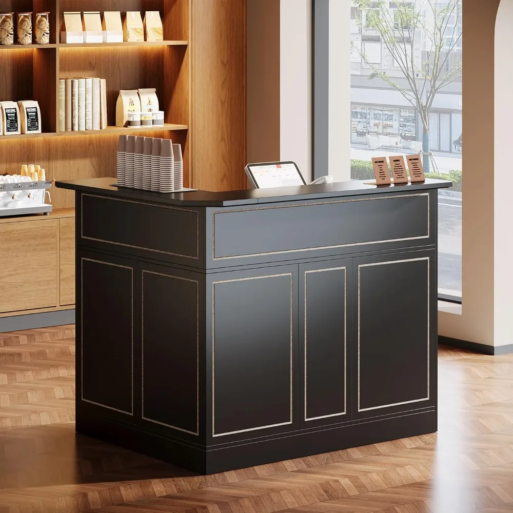 

Reception Desk with Storage Shelves, L-Shaped Modern Front Desk, Reception Counter Table for Small Office