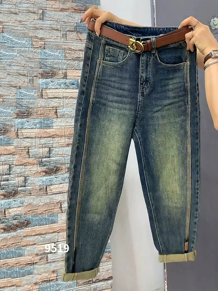 Imagem -04 - Jeans Reto de Cintura Alta para Senhoras Ajuste Solto Calça Jeans Haren Stretch Jeans até o Tornozelo Novidade para Primavera e Outono 2023