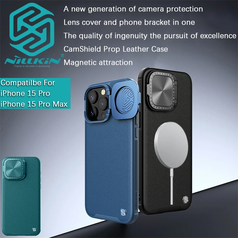 

Чехол Nillkin для iPhone 15 Pro Max CamShield Prop, кожаный магнитный чехол для объектива, чехол для телефона с текстурой CD