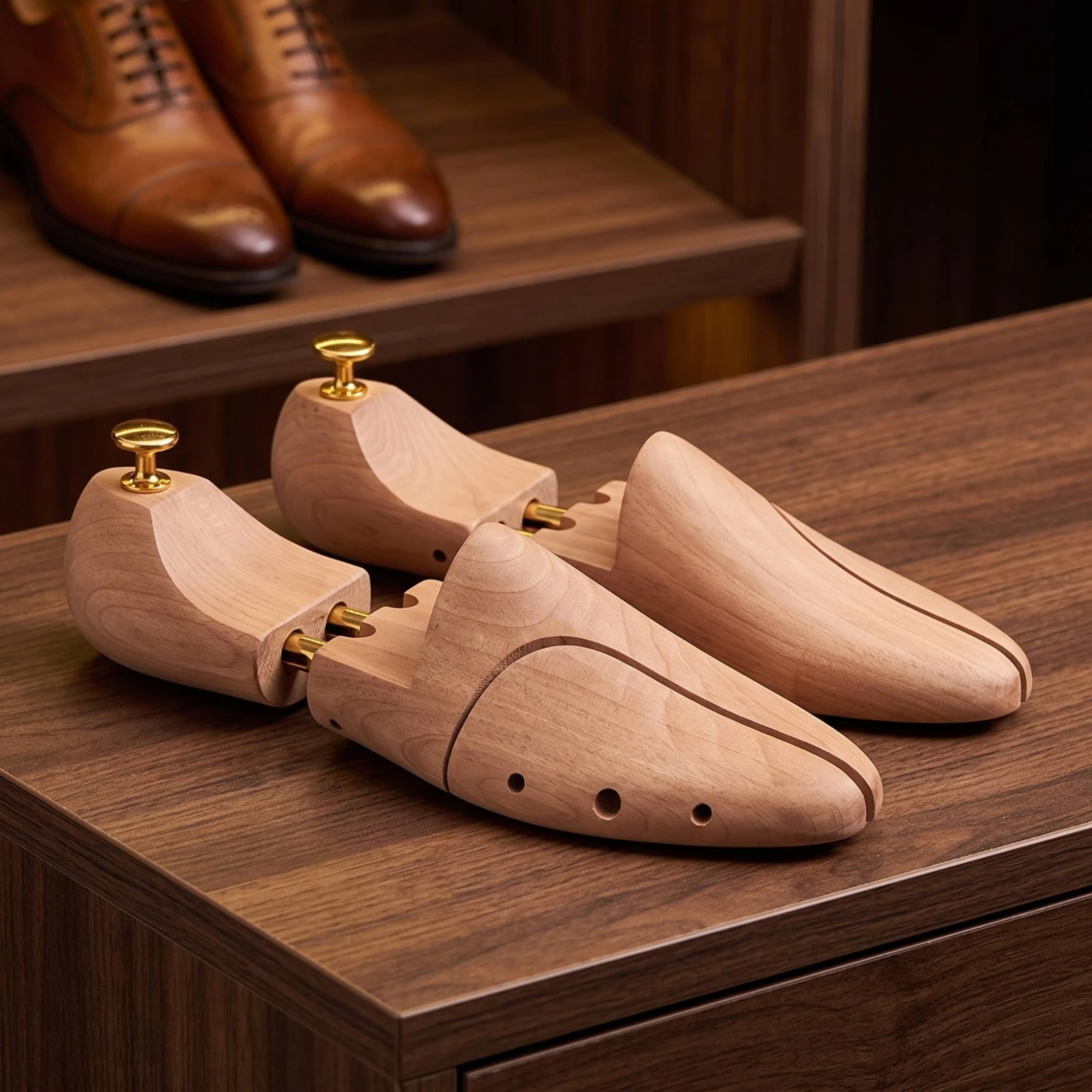 Wooden Shoe Trees Adjustable Shoe Tree with Split Toe Long-Lasting Lightweight for Gentlemen, Closet, Wardrobe
