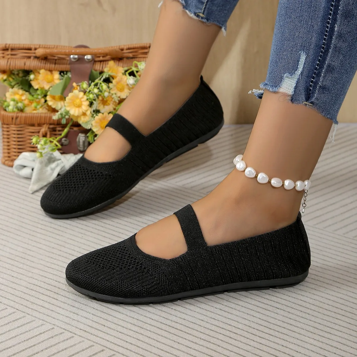 Vrouwen Ballet Flats Schoenen 2024 Zomer Nieuw Breien Casual Loafers Ballerina Casual Sneakers Leer Zonder Comfortabele Schoenen