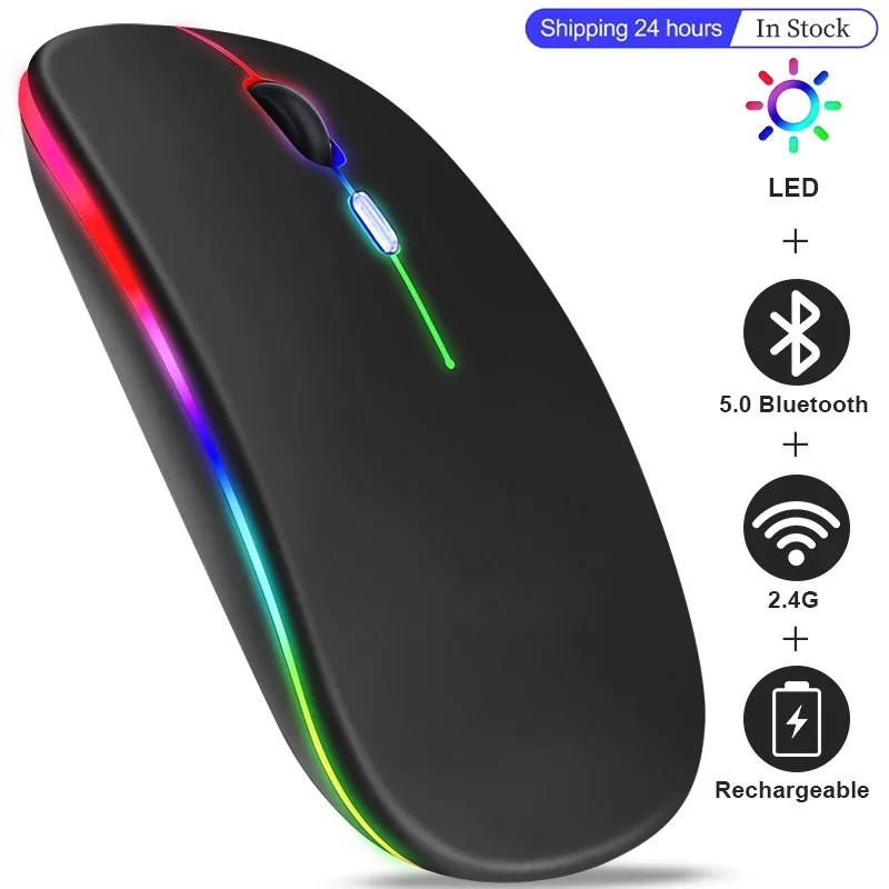 Bluetooth Wireless Mouse with USB Rechargeable RGB Mouse for Computer Laptop PC Macbook Gaming Mouse Gamer 2.4GHz 1600DPI