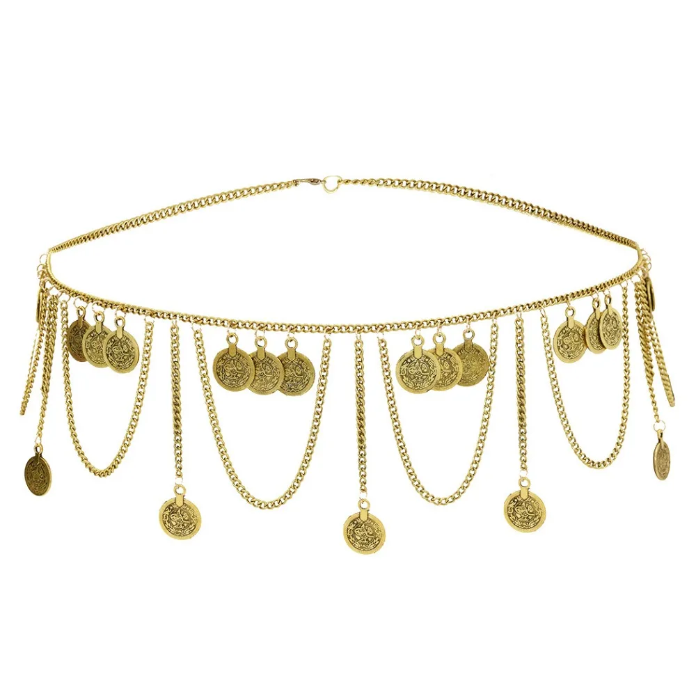 Fashion Coin Pendant Metal Body Chain Belt Bohemian Style Tassel Waist Chain Ethnic Style Jewelry Belly Dance Body Chain Gift