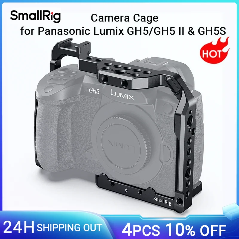 SmallRig For Panasonic Lumix GH5 /GH5S Camera Cage With 1/4' 3/8' Threads Holes and Cold Shoe Plate Mount NATO Rail Kit 2646