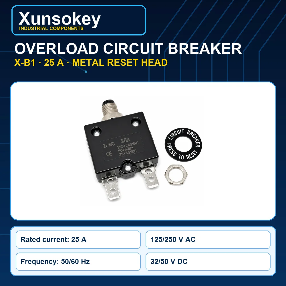 X‑B1 Overload Protector 20/25/30/40A Iron Head, Reset Fuse, Air Compressor Motor Protection Switch