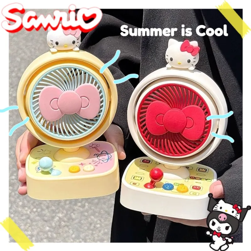 Маленький вентилятор Hello Kitty Sanrio, летние настольные вентиляторы с героями мультфильмов аниме, зарядка через USB, портативный портативный вентилятор для детской игровой консоли