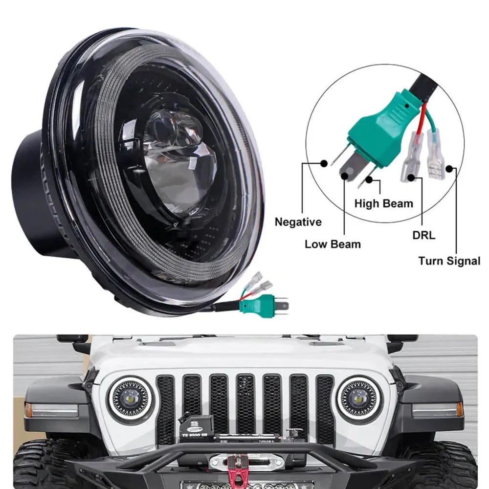 New 1000% Bright Anti-glare 7 Inch Led Headlights Round Compatible with Jeep Wrangler JK JKU TJ LJ Chevy Ford GMC defender H6024