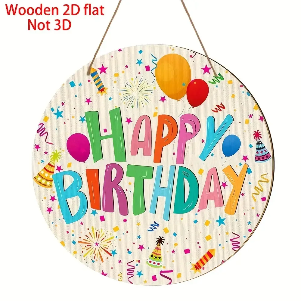 2D Flaches Buntes Rundes Holzschild mit der Aufschrift 'Happy Birthday' - 20x20 cm Lebendige Partydekoration Festbedarf