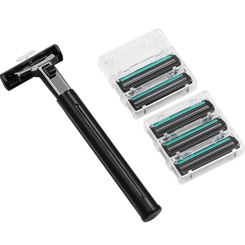 Men's Manual Razor 2 Layer Blade Full Body Wash Shaving Razor With 6 Replacement Blades Safety Shaver For Men