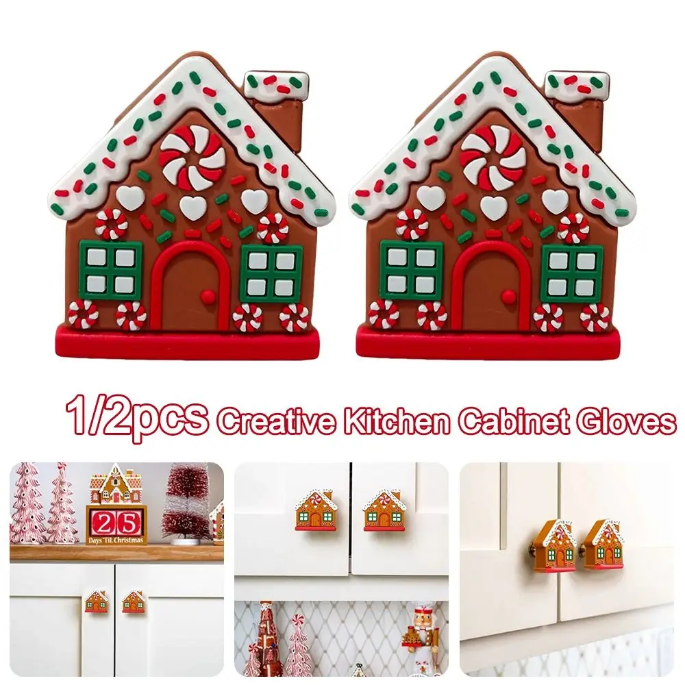 1/2Pcs Gingerbread House Shape Christmas Button Covers Reusable Easy to Install Closet Dresser Pulls