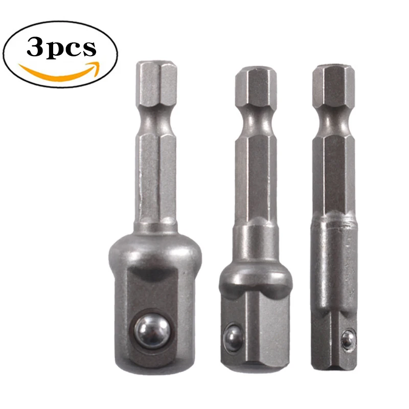 3Pcs Drill Socket Adapter Impact Drill Extension Drill Bits Bar Socket Adapter 1/4 3/8 1/2 Size Hex Shank Square Head Drill Bit.