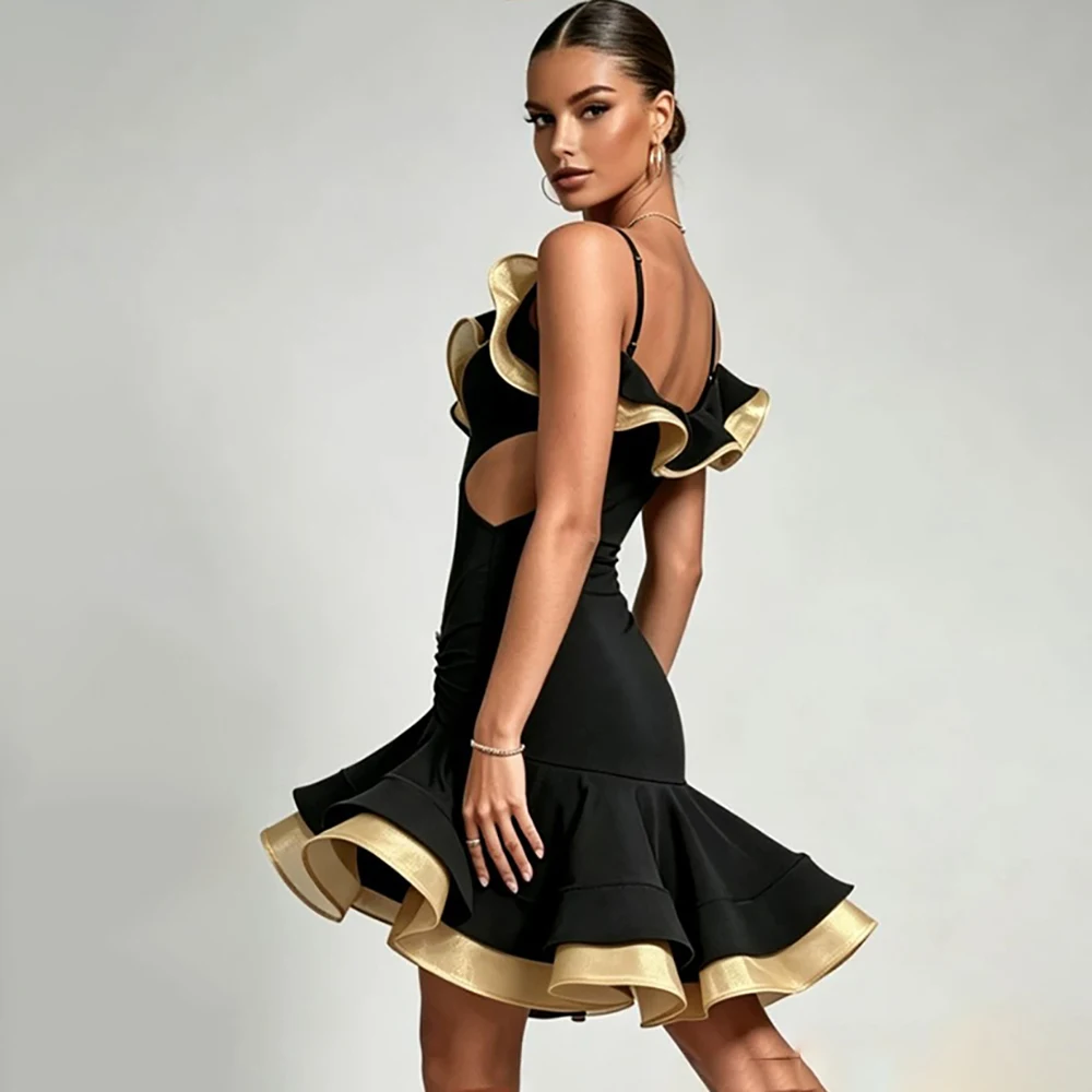 2026 New Latin Dance Dress for Women Ruffle Cutout Cha Samba Rumba Competition Costume Sleeveless Salsa Competition Wear view 2