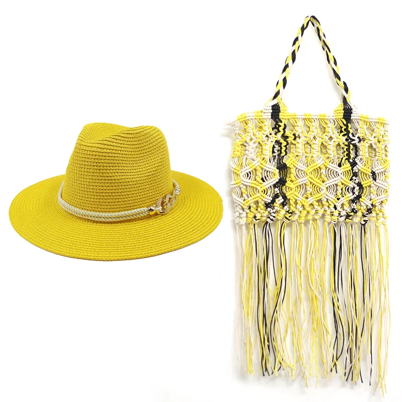 Two-piece and three-piece straw hats Hats For Women Summer Bag Set Fashionable Breathable Raffia Straw Hat Ladies Beach Sun Hat