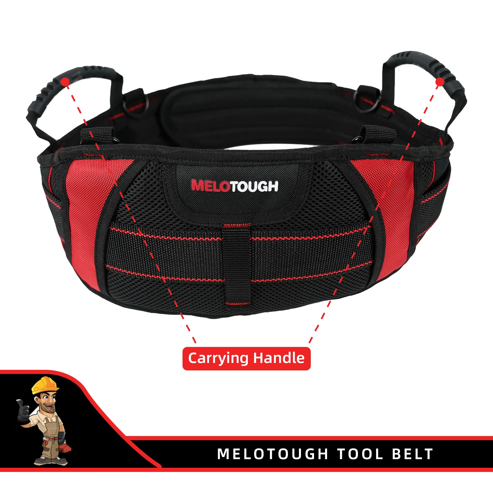 MELOTOUGH-acolchoado cinto de ferramentas eletricista com suporte traseiro, espuma pesada estofamento, alça, tradesman pro