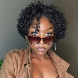 Sale Afro Kinky Curly Short Bob Wig With Bangs Silk Scalp Top Machine Made Wigs Brazilian Remy Hair  Wigs For Women