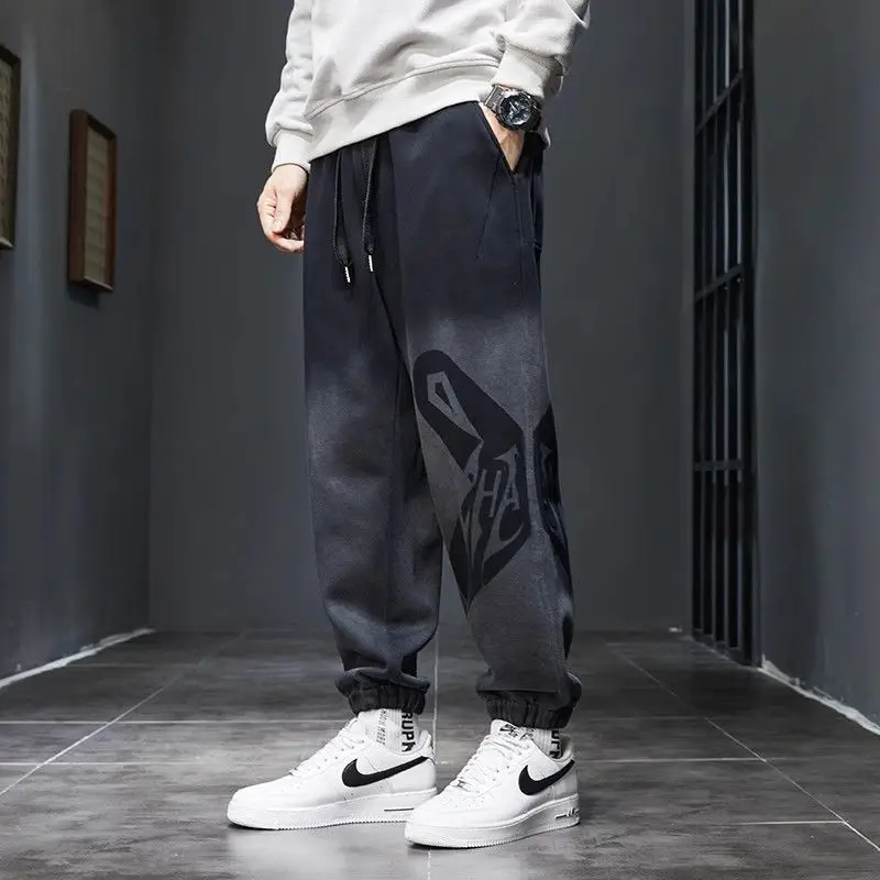 Spring Autumn New Fashion Gradient Color High Waist Men's Clothing Pockets Drawstring Korean Chaopai Bound Feet Y2K Casual Pants