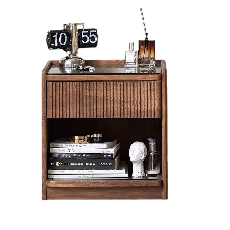 

Bedside table Bedroom solid wood multi-layer locker Premium sense removable locker manufacturer Black walnut bedside table