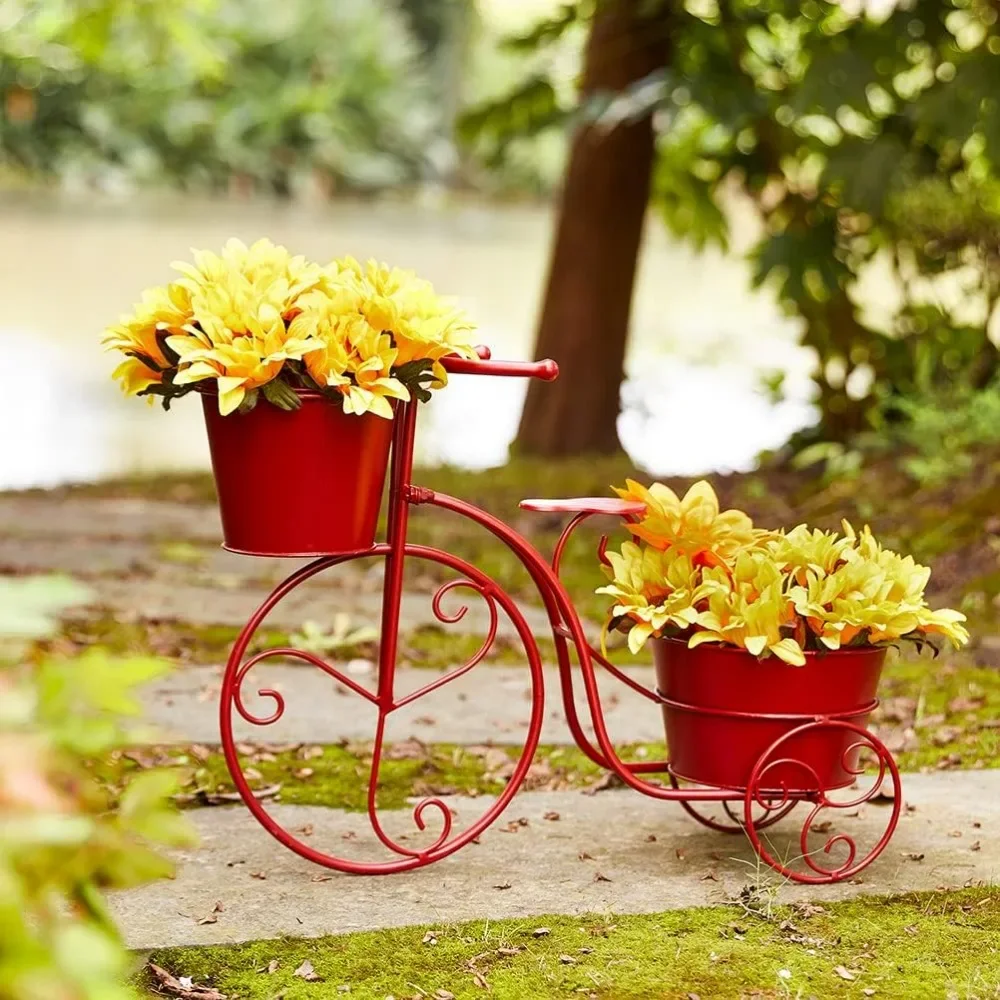 

Hand Painted Metal Tricycle Plant Stand Standing Planter Flower Holder Indoor Outdoor Home Garden Patio Decor Red