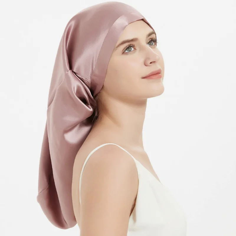 

100% Mulberry Silk Sleeping Cap Long Hair Night Silk Sleep Bonnet Cover for Women for Hair Care 60*33CM