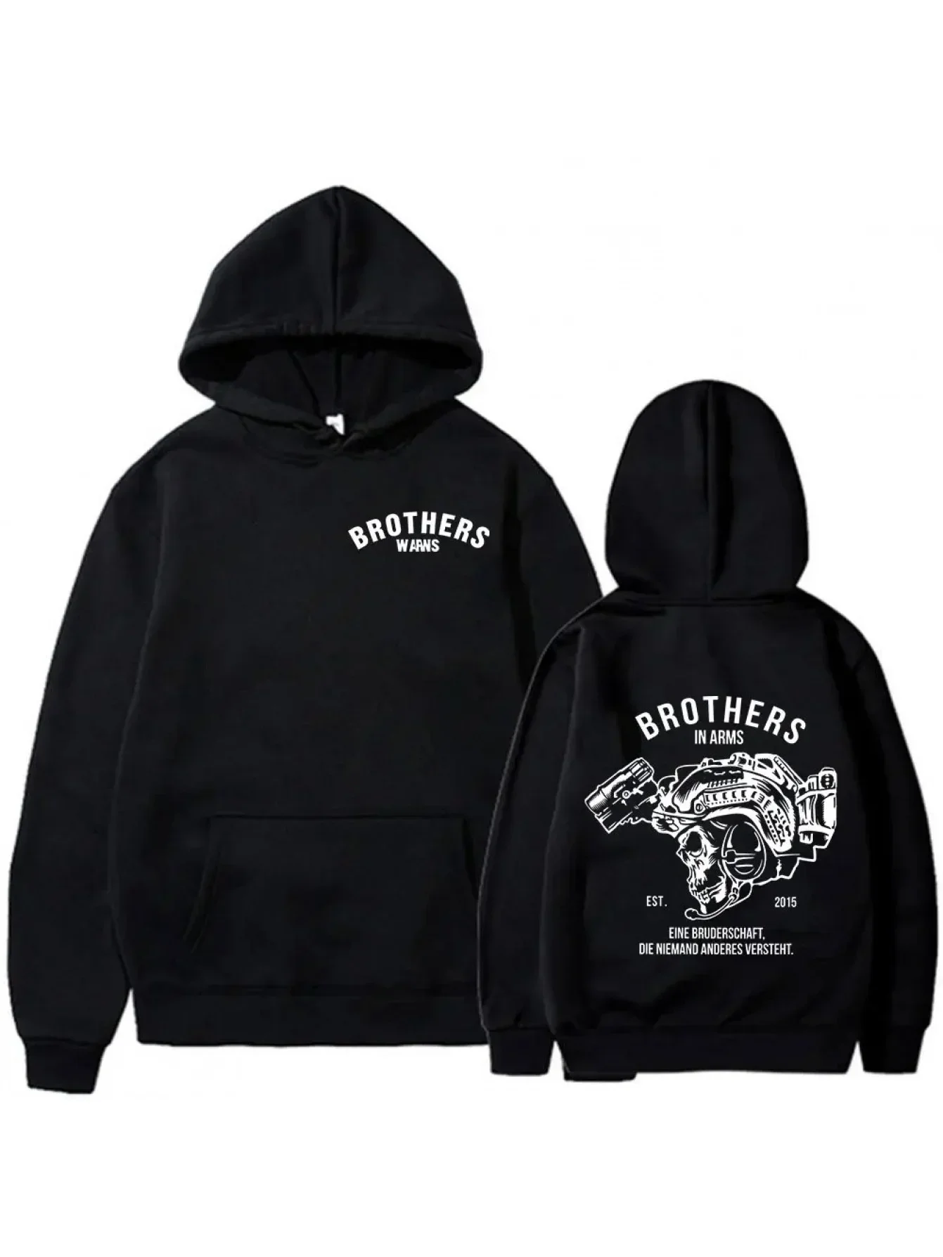 Brothers In Arms Tactical Skull Hoodie, Unisex, Vintage Military Helmet Skull Graphic Print Hooded Pullover Street Sweatshirt