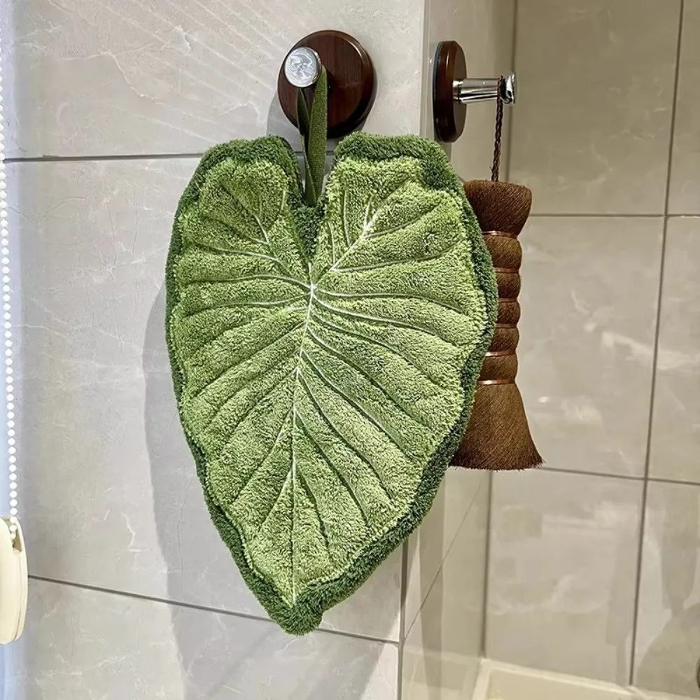 High Quality Cartoon Leaf Hand Towel Coral Velvet Thickened Kitchen Handkerchief Absorb Water Hanging Cleaning Cloth Kitchen