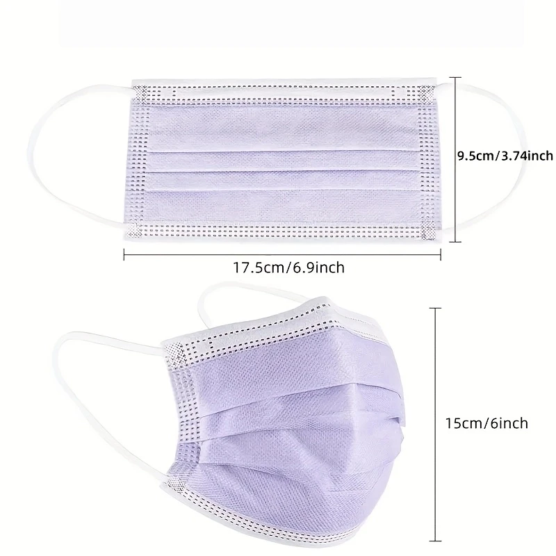 Nilai Luar Biasa! Masker Sekali Pakai Ungu - 3 Lapisan yang Bernapas dan Nyaman, Tali Telinga yang Dapat Disesuaikan dan Bantalan Hidung yang Pas - 200/100/50/10 Buah, Murah untuk Penggunaan di Rumah, Dapat Dibeli dalam Jumlah Besar, Sempurna untuk Aktivitas Luar Ruangan, Rumah, Perjalanan, Kantor, Sekolah, Uniseks