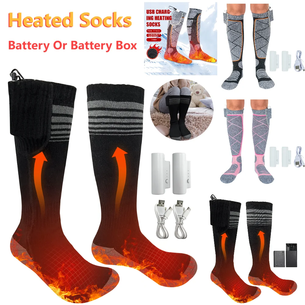 1 Pair Heated Socks Motorcycle Electric Heating Socks Rechargeable Battery Winter Thermal Thick Stockings Men Women Foot Warmer