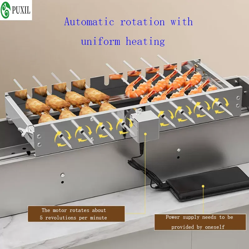New Update USB Automatic Rotating BBQ Skewer Machine 9 Slots Flat Skewer Rotisserie Spit Motor with Detachable Power Cord