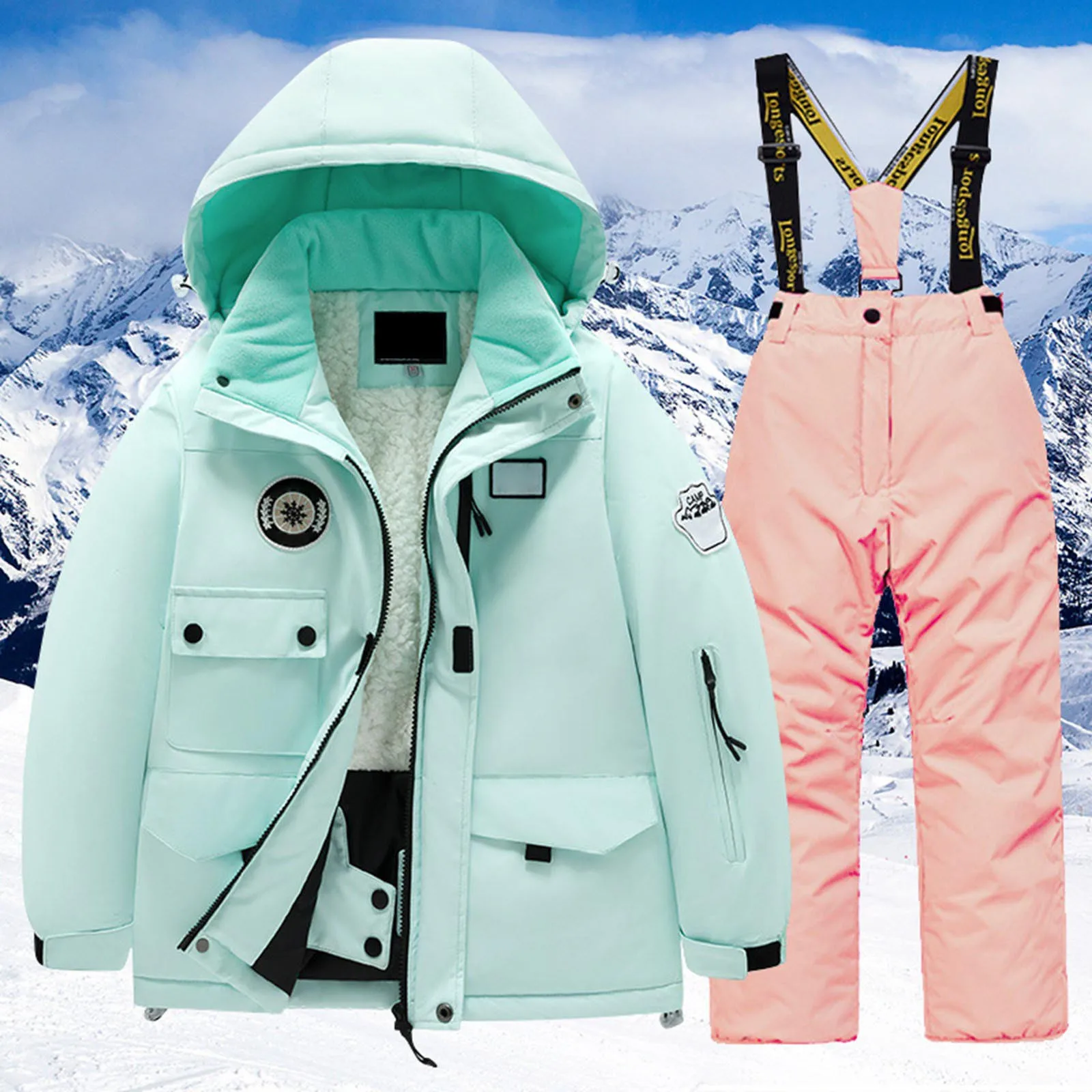 Children's Kid Ski Suit Fleece Pocket Jacket And Pants Winter Windbroof Snowboarding Winter Warm Snow Kids Sweat Outfits Girls