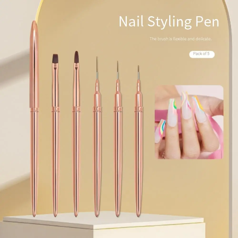 High Grade Nail Art Painting Brushes, Metal Handle Nylon Bristle, DIY Gel Nail Design Manicure Tools