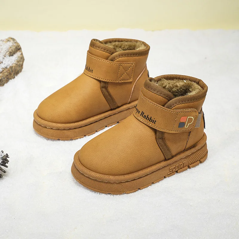 

2026 Boys Girls Winter Boots Kids Snow Boots Ankle Slip-on Fashion Classic Warm Thick Plush Cotton Children Rubber Boots 26-37